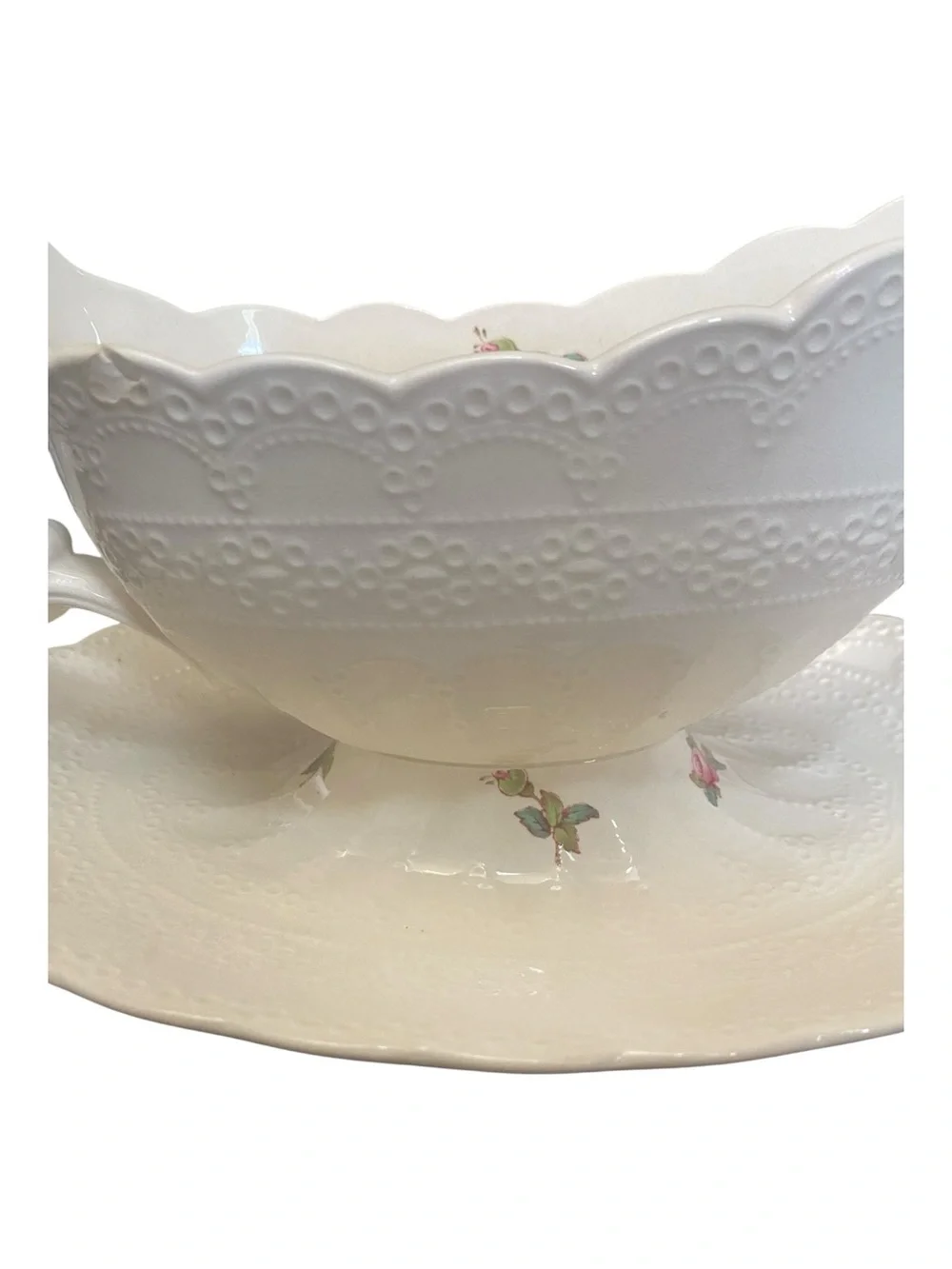 Spode’s Jewel Copeland Billingsley Rose Scalloped Gravy Boat Antique 1920s